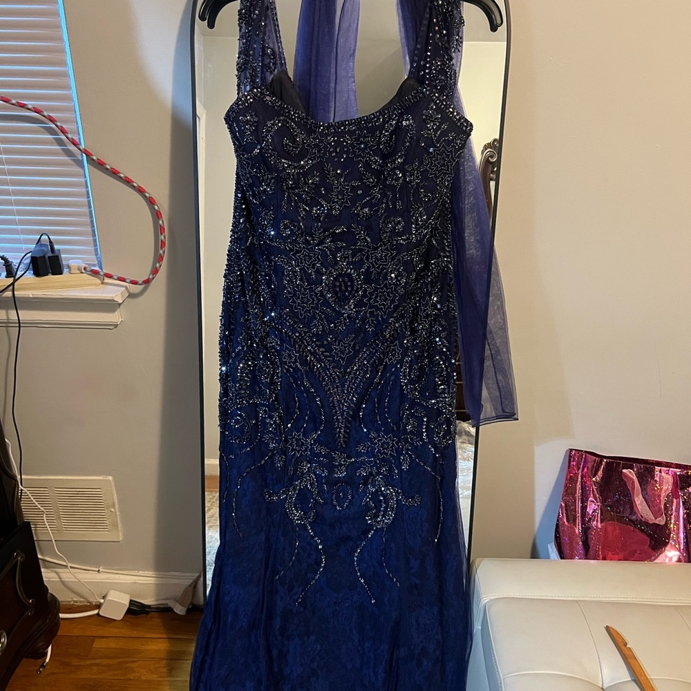 Couture Deep Blue Fully Beaded Gown